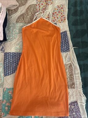 Orange Slip Dress with White Trim